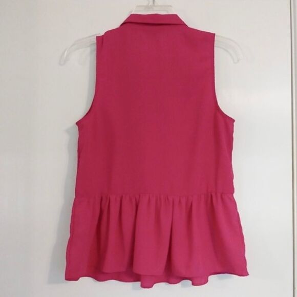 American Eagle Hot Pink Collared Peplum Tank Top - Picture 2 of 5
